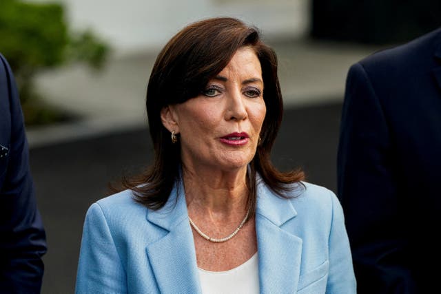 <p>New York Governor Kathy Hochul, pictured in July 2023. Hochul activated multiple agencies to expand access to insect repellent at affected parks and increase public awareness using signage and social media. She said keeping New York safe is her ‘top priority’ after first death from eastern equine encephalitis in decade</p>