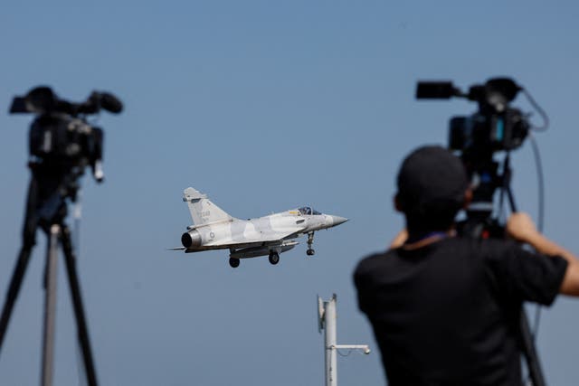 <p>A Taiwan Air Force jet prepares to land at an airbase in Hsinchu</p>