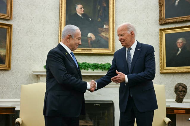 <p>File: Israeli prime minister Benjamin Netanyahu with US president Joe Biden in the Oval Office</p>