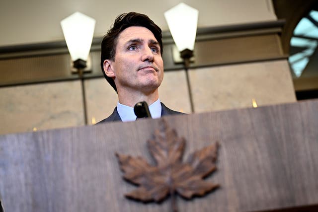 <p>Canadian prime minister Justin Trudeau listens to reporter's question during news conference on investigative efforts related to violent criminal activity occurring in Canada </p>