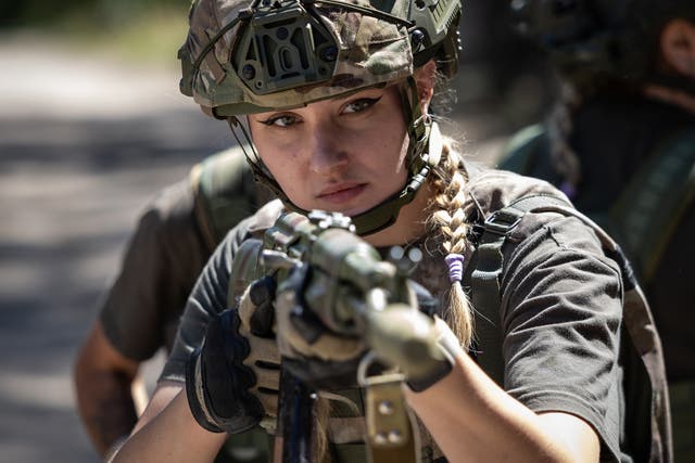 <p>The women are volunteers in air defence units and have undergone training to wield machine guns and assault rifles   </p>