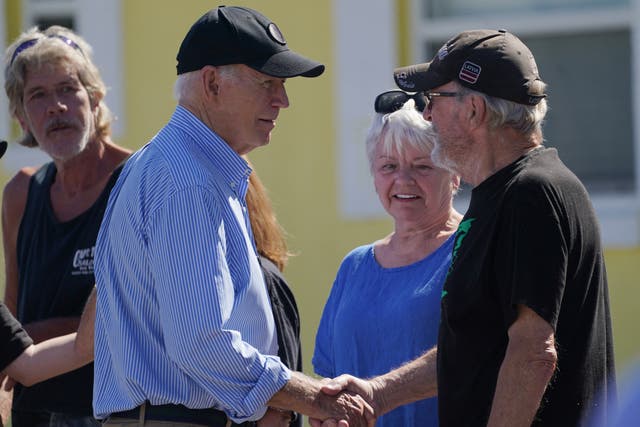 <p>President Joe Biden greets local residents as he surveys damage caused Hurricane Milton in St. Pete Beach, Florida, on October 13</p>