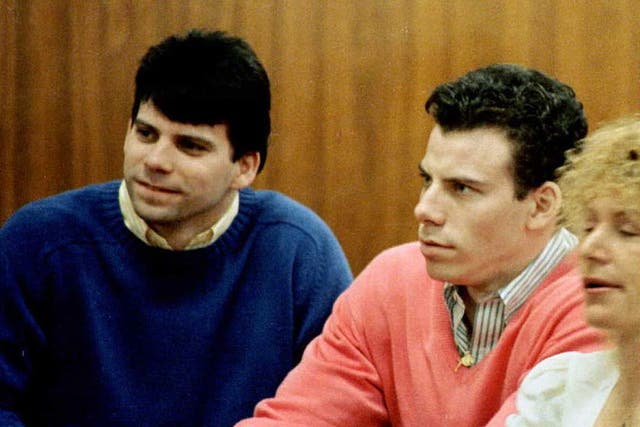 <p>Double murder defendants Erik (R) and Lyle Menendez (L) during a court appearance in Los Angeles</p>