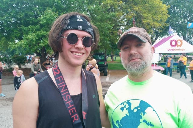 <p>Missing Austin King (L) pictured with his father Brian King-Henke</p>