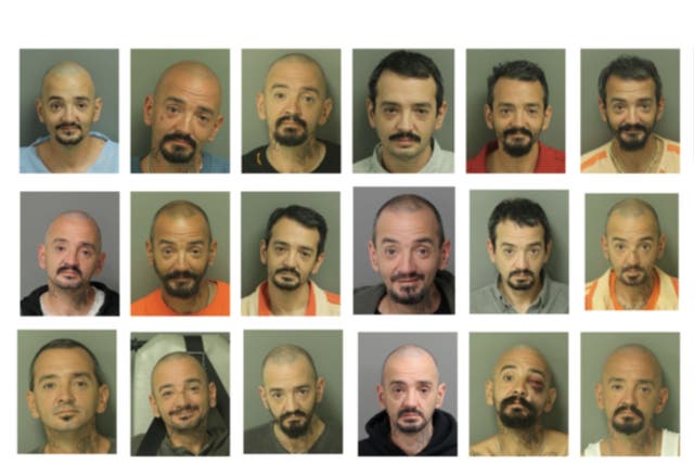 <p>The many mugshots of Joseph Malinowski, aka viral sensation ‘Lieutenant Dan’</p>