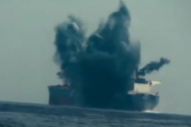 <p>Yemen's Houthi rebels release video claiming to have blown up a British oil tanker in the Red Sea</p>