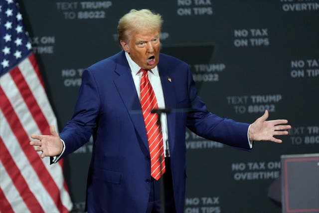 <p>Donald Trump speaks in Atlanta on Tuesday evening</p>