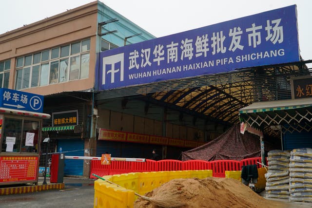 <p>The Huanan Seafood Wholesale Market in Wuhan, China </p>