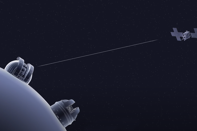 <p>NASA’s Psyche spacecraft is depicted receiving a laser signal from the Deep Space Optical Communications uplink ground station at JPL’s Table Mountain Facility in this artist’s concept</p>