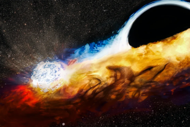 <p>A supermassive blackhole tearing apart a star and using the stellar energy to destroy another, captured by Nasa’s Chandra X-ray Observatory and other telescopes</p>
