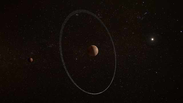 <p>Ringed dwarf planet Quaoar in the far reaches of the solar system</p>
