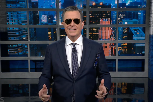 <p>Stephen Colbert dons aviator sunglasses as he impersonates President Joe Biden on ‘The Late Show with Stephen Colbert’ </p>